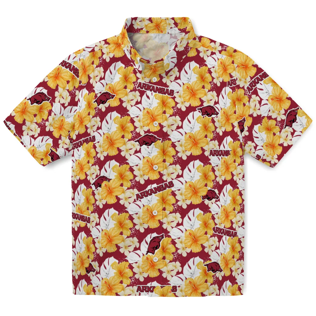 Arkansas Razorbacks Hawaiian Shirt - Hibiscus Tropics arkansas razorbacks hibiscus tropics red yellow hawaiian shirts best selling