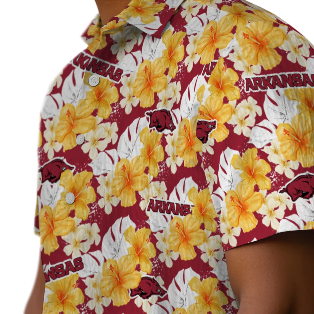 Arkansas Razorbacks Hawaiian Shirt - Hibiscus Tropics arkansas razorbacks hibiscus tropics red yellow hawaiian shirts trendy