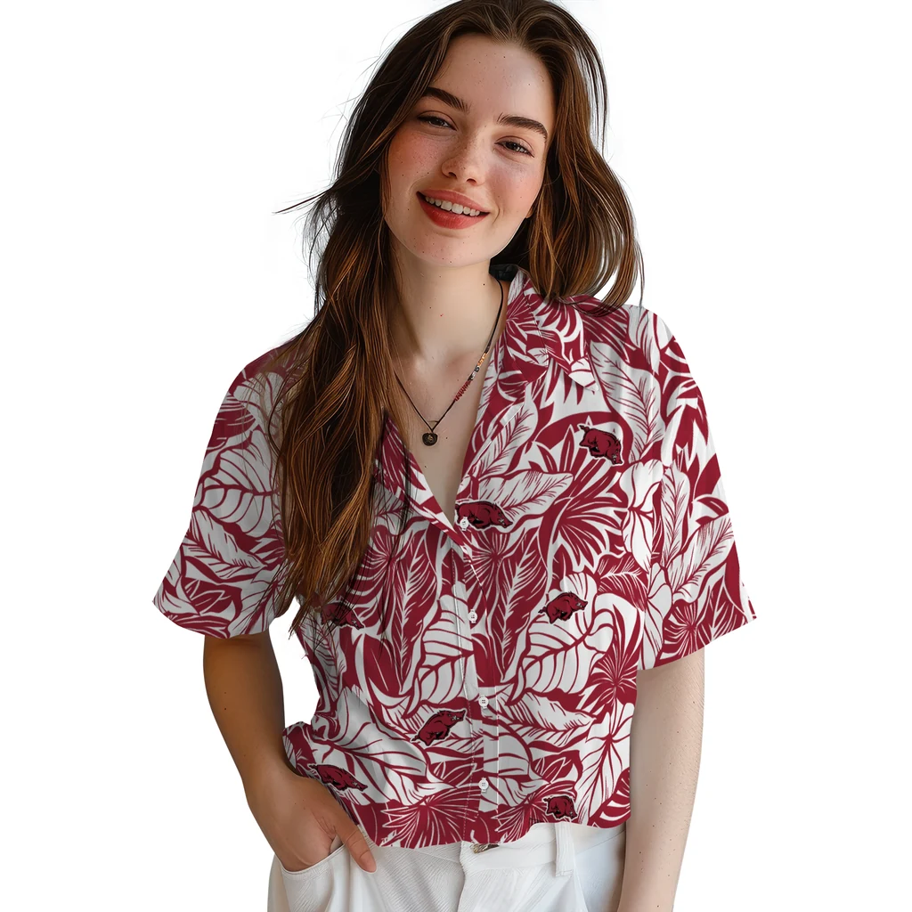Arkansas Razorbacks Hawaiian Shirt - Monstera Layer arkansas razorbacks monstera layer red hawaiian shirts latest model