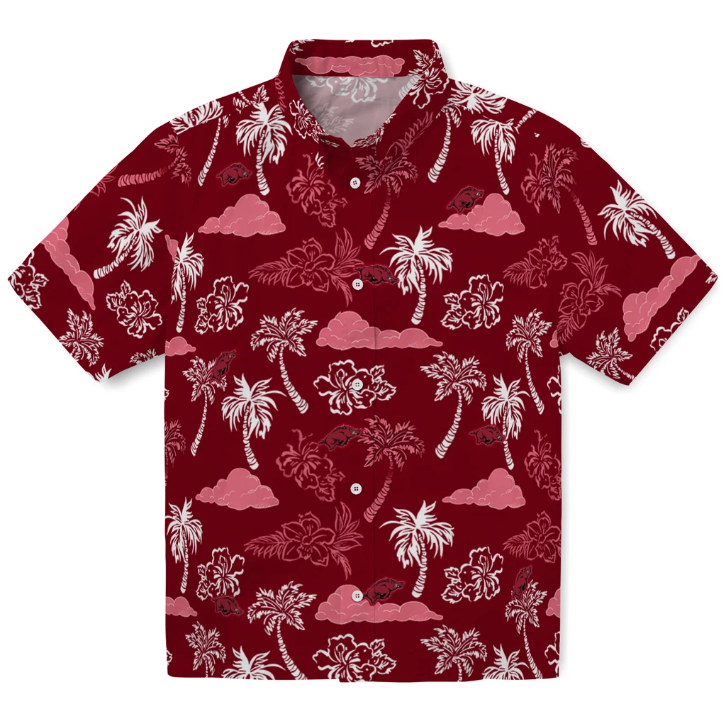 Arkansas Razorbacks Hawaiian Shirt - Palm And Clouds arkansas razorbacks palm and clouds red hawaiian shirts best selling