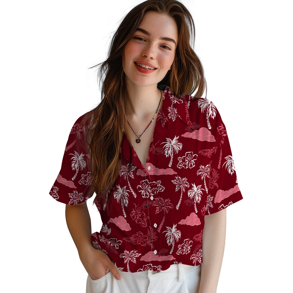 Arkansas Razorbacks Hawaiian Shirt - Palm And Clouds arkansas razorbacks palm and clouds red hawaiian shirts latest model