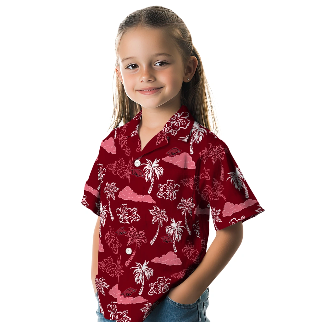 Arkansas Razorbacks Hawaiian Shirt - Palm And Clouds arkansas razorbacks palm and clouds red hawaiian shirts premium grade