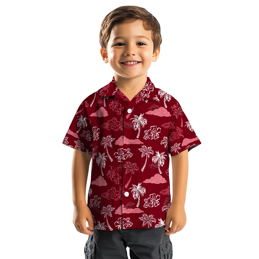 Arkansas Razorbacks Hawaiian Shirt - Palm And Clouds arkansas razorbacks palm and clouds red hawaiian shirts top rated