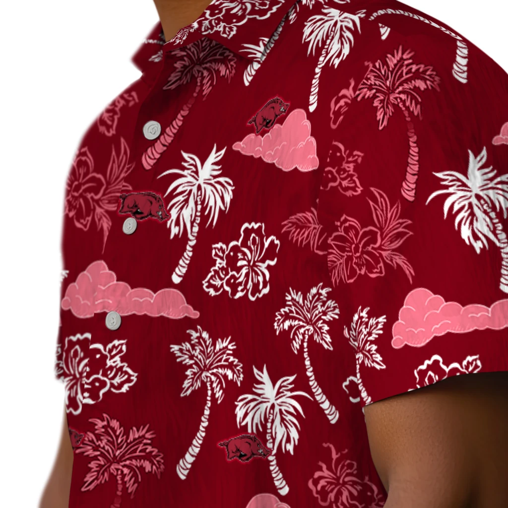 Arkansas Razorbacks Hawaiian Shirt - Palm And Clouds arkansas razorbacks palm and clouds red hawaiian shirts trendy