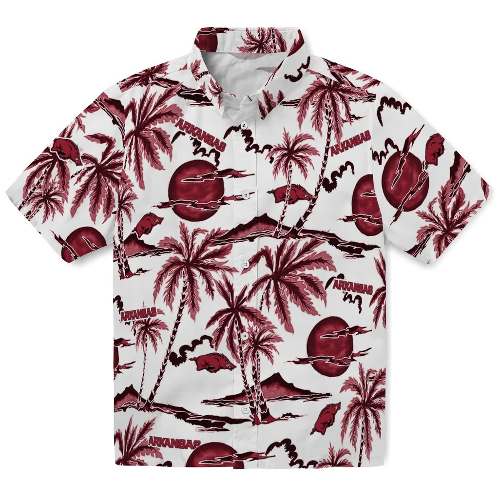Arkansas Razorbacks Hawaiian Shirt - Palm Sunset arkansas razorbacks palm sunset hawaiian shirts best selling