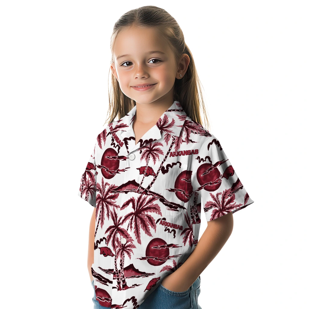 Arkansas Razorbacks Hawaiian Shirt - Palm Sunset arkansas razorbacks palm sunset hawaiian shirts premium grade