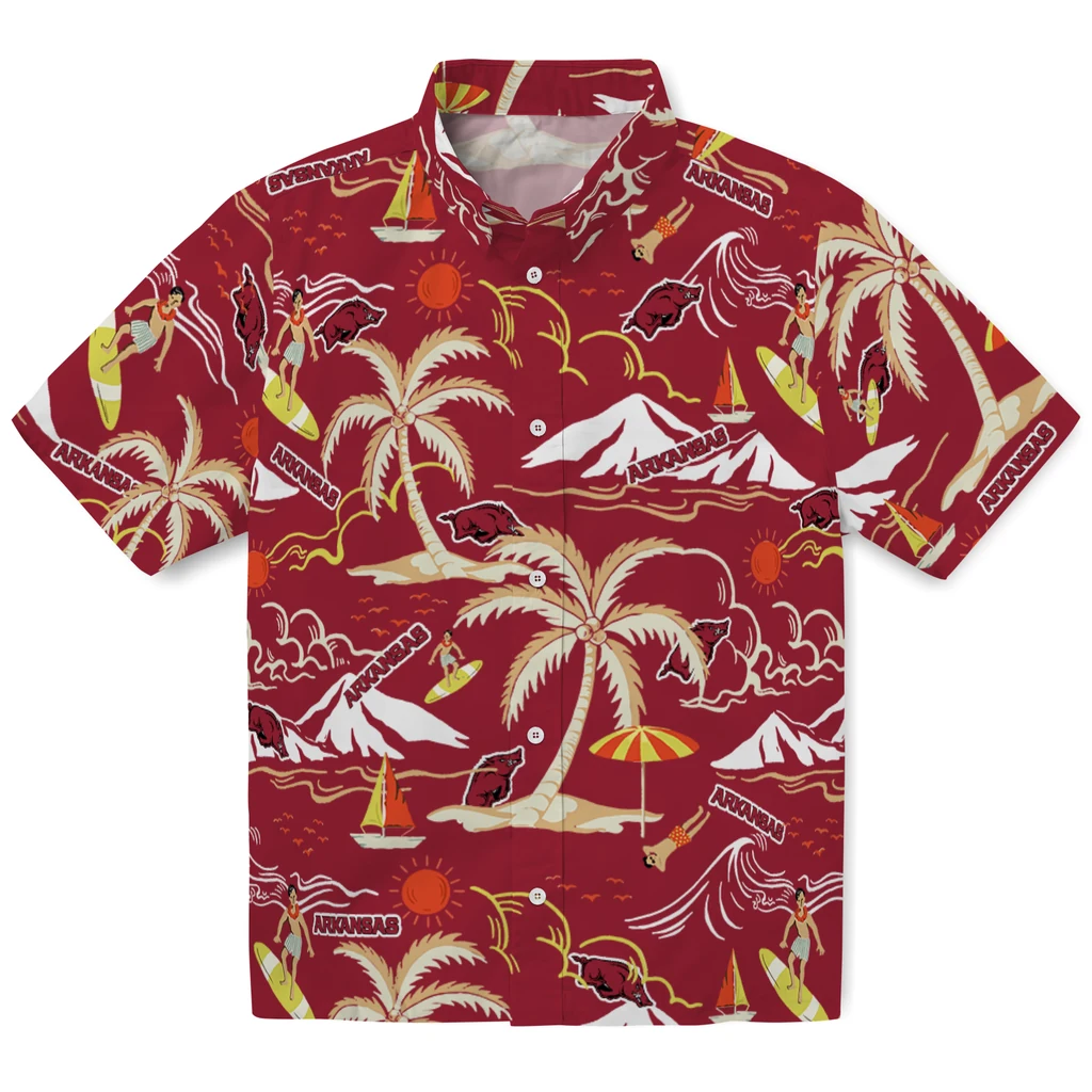 Arkansas Razorbacks Hawaiian Shirt - Palm Tree Island arkansas razorbacks palm tree island red hawaiian shirts best selling