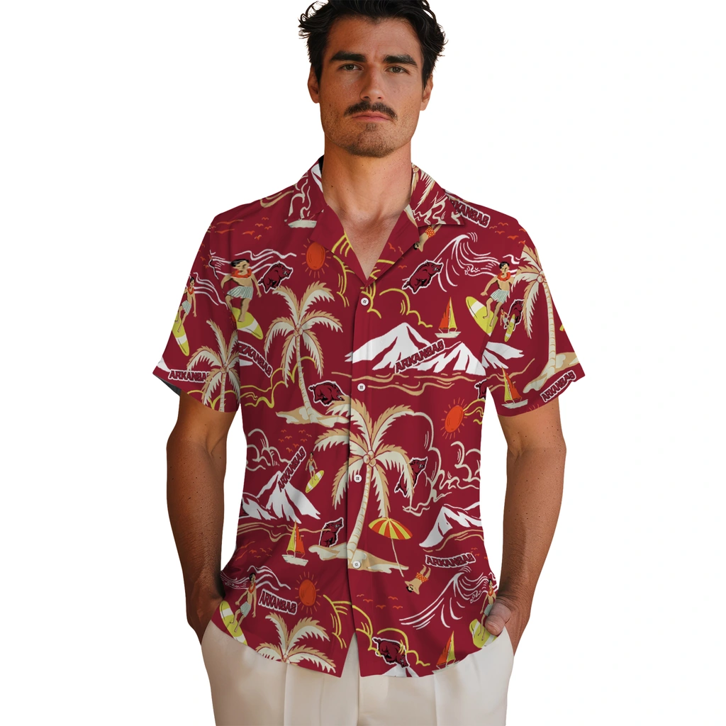Arkansas Razorbacks Hawaiian Shirt - Palm Tree Island arkansas razorbacks palm tree island red hawaiian shirts fashion forward
