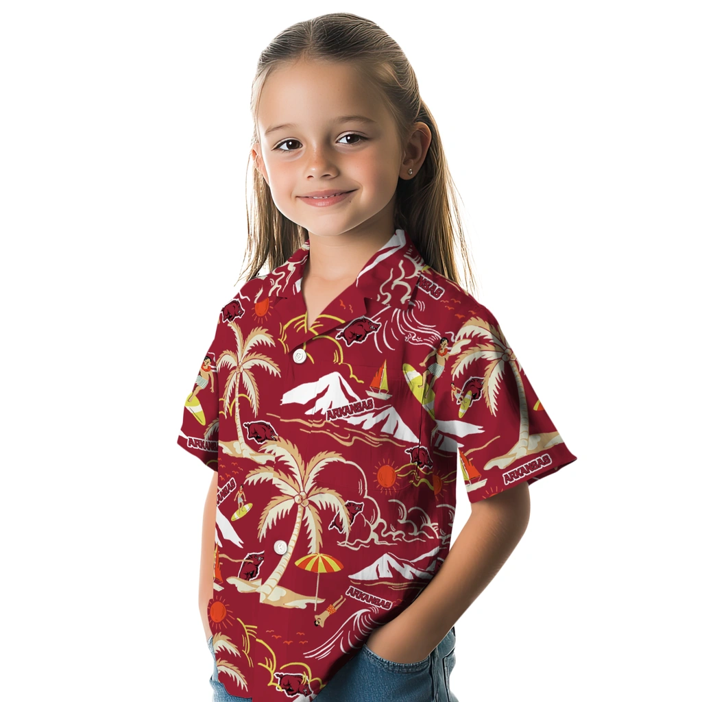 Arkansas Razorbacks Hawaiian Shirt - Palm Tree Island arkansas razorbacks palm tree island red hawaiian shirts premium grade