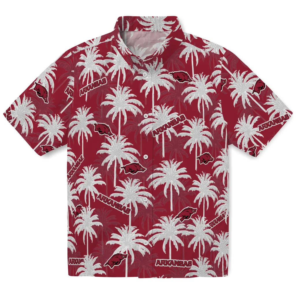 Arkansas Razorbacks Hawaiian Shirt - Palm Tree Motif arkansas razorbacks palm grove red hawaiian shirts best selling