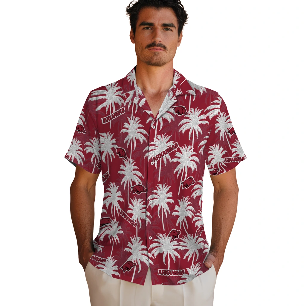 Arkansas Razorbacks Hawaiian Shirt - Palm Tree Motif arkansas razorbacks palm grove red hawaiian shirts fashion forward