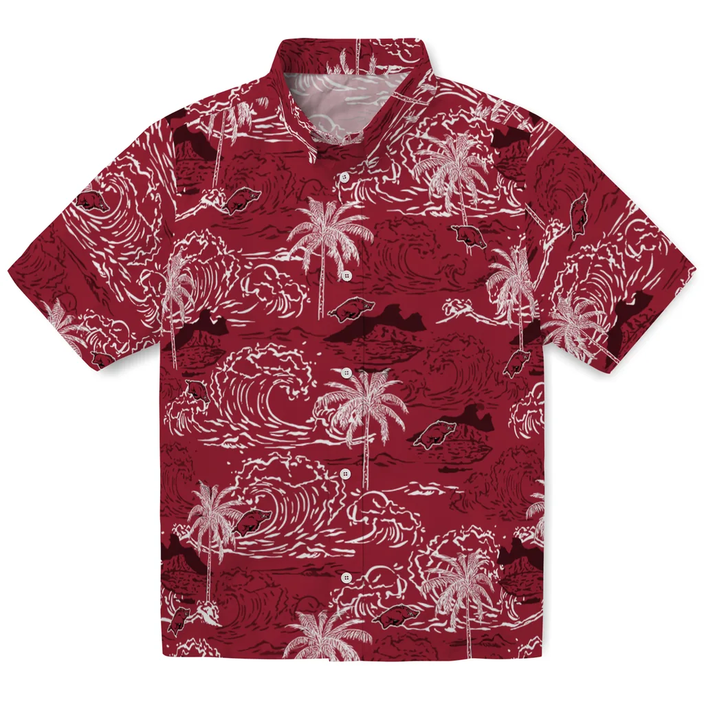 Arkansas Razorbacks Hawaiian Shirt - Wave Palm arkansas razorbacks wave palm red hawaiian shirts best selling