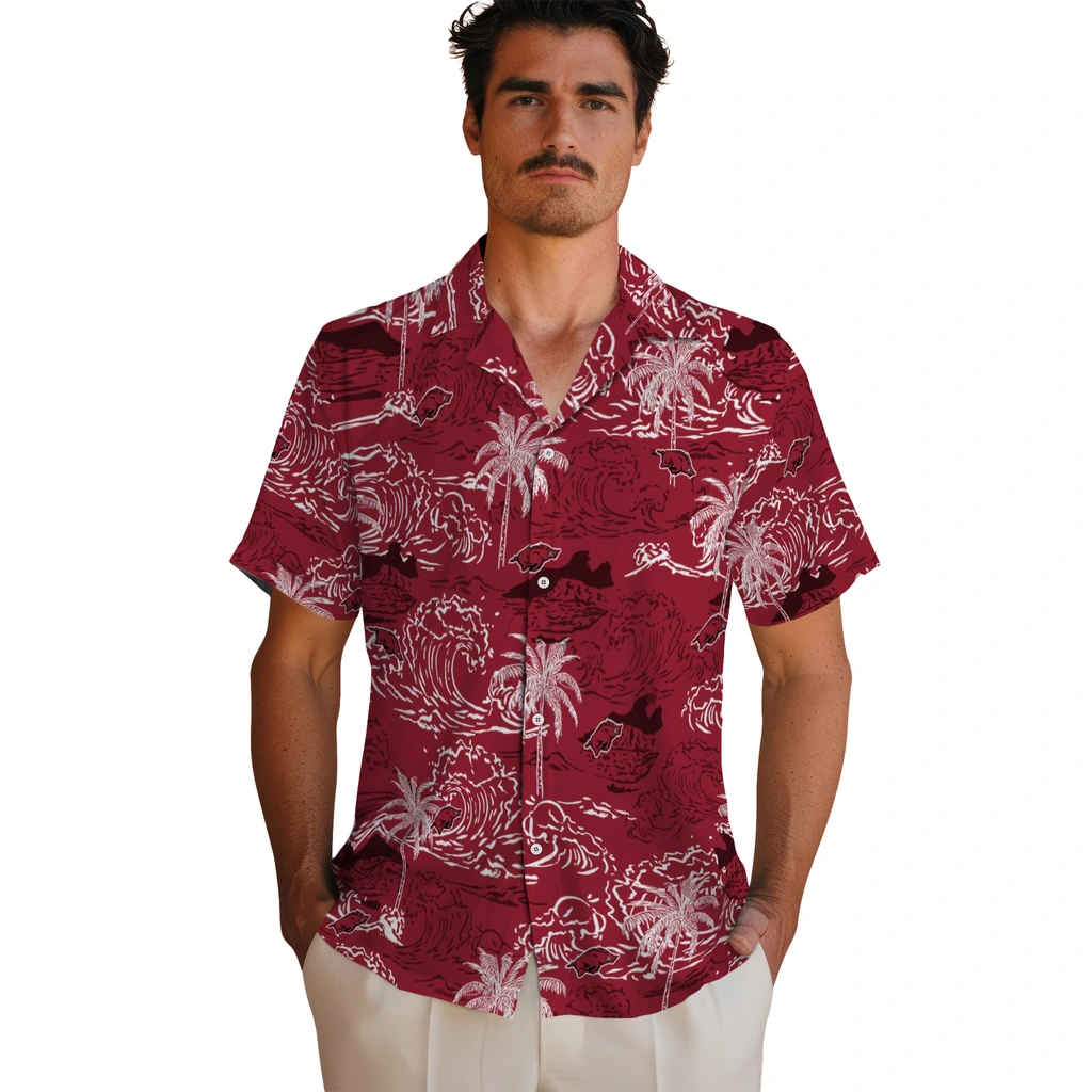 Arkansas Razorbacks Hawaiian Shirt - Wave Palm arkansas razorbacks wave palm red hawaiian shirts fashion forward