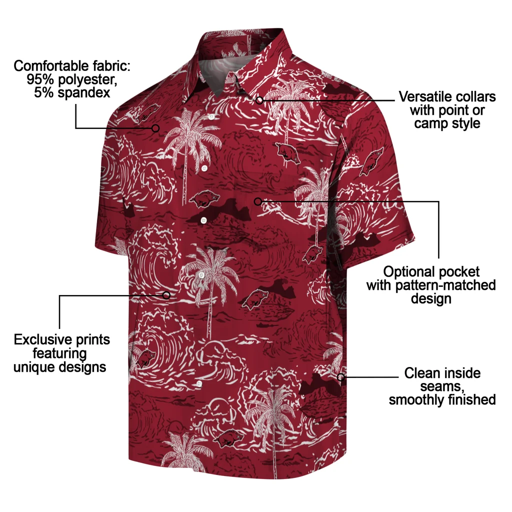 Arkansas Razorbacks Hawaiian Shirt - Wave Palm arkansas razorbacks wave palm red hawaiian shirts new arrival