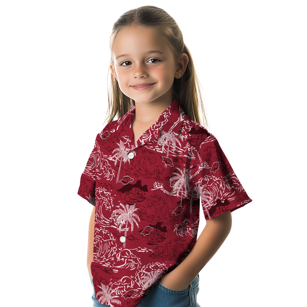 Arkansas Razorbacks Hawaiian Shirt - Wave Palm arkansas razorbacks wave palm red hawaiian shirts premium grade