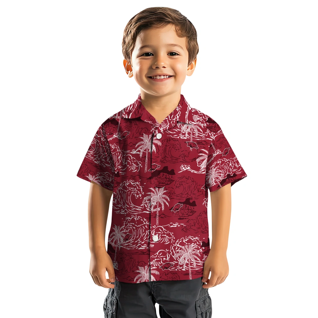 Arkansas Razorbacks Hawaiian Shirt - Wave Palm arkansas razorbacks wave palm red hawaiian shirts top rated