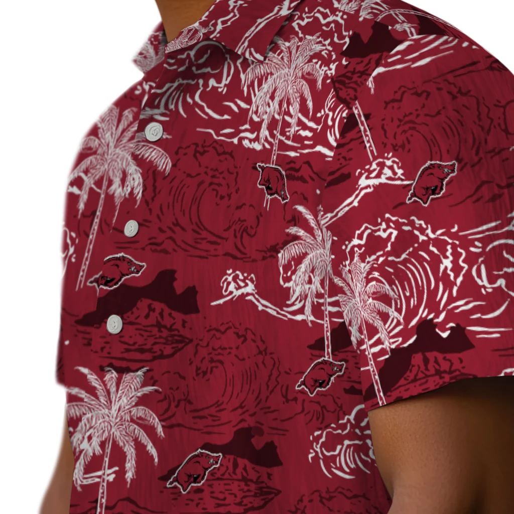 Arkansas Razorbacks Hawaiian Shirt - Wave Palm arkansas razorbacks wave palm red hawaiian shirts trendy