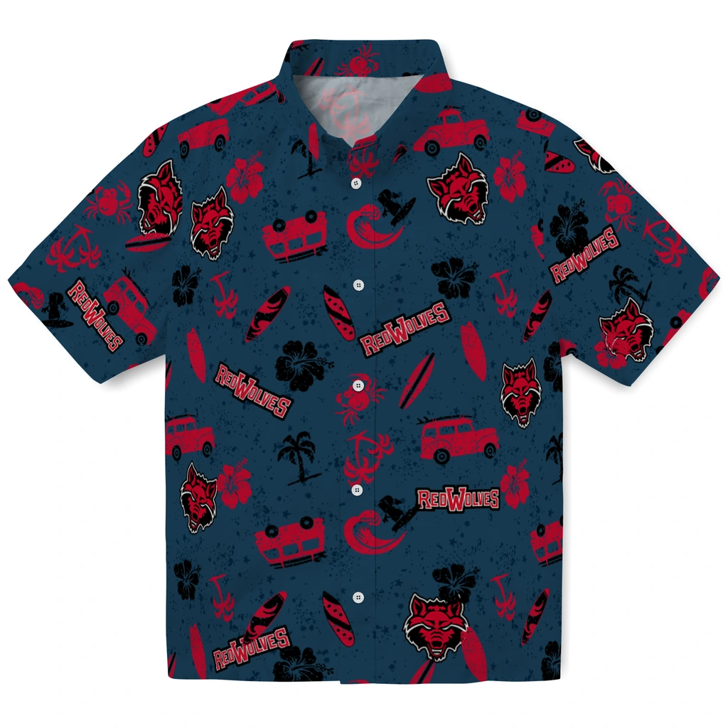 Arkansas State Red Wolves Hawaiian Shirt - Beach Vibe arkansas state red wolves beach vibe navy hawaiian shirts best selling