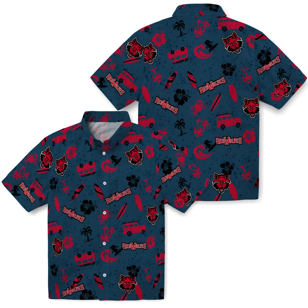 Arkansas State Red Wolves Hawaiian Shirt - Beach Vibe arkansas state red wolves beach vibe navy hawaiian shirts high quality