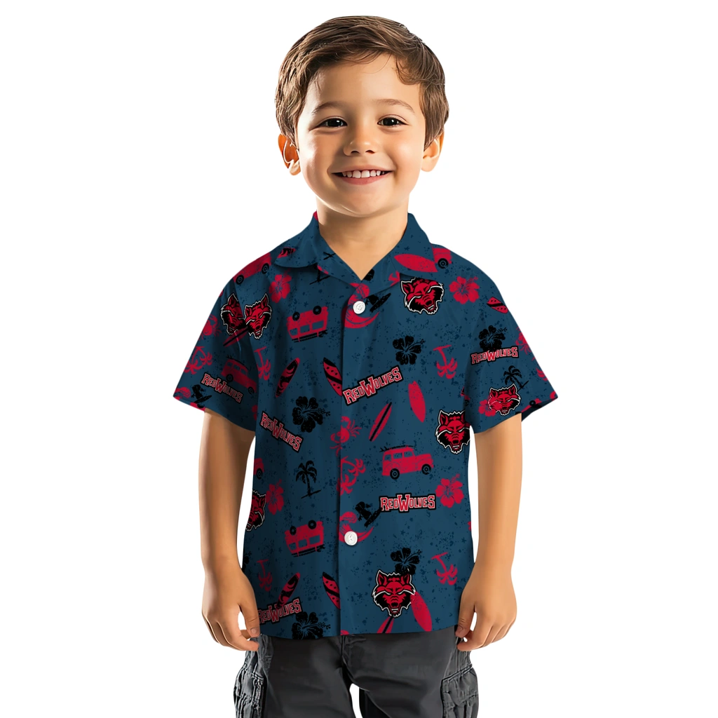 Arkansas State Red Wolves Hawaiian Shirt - Beach Vibe arkansas state red wolves beach vibe navy hawaiian shirts top rated