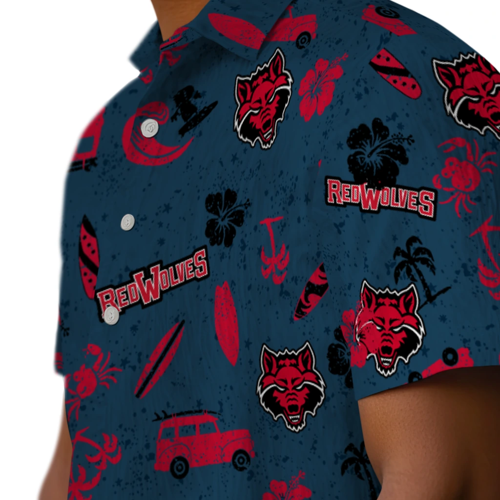 Arkansas State Red Wolves Hawaiian Shirt - Beach Vibe arkansas state red wolves beach vibe navy hawaiian shirts trendy