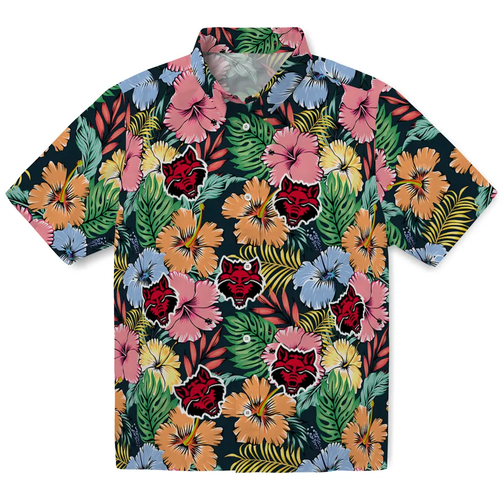 Arkansas State Red Wolves Hawaiian Shirt - Brilliant Hibiscus Garden arkansas state red wolves brilliant hibiscus garden hawaiian shirts best selling