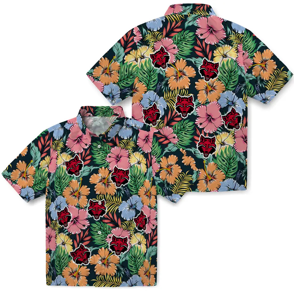 Arkansas State Red Wolves Hawaiian Shirt - Brilliant Hibiscus Garden arkansas state red wolves brilliant hibiscus garden hawaiian shirts high quality