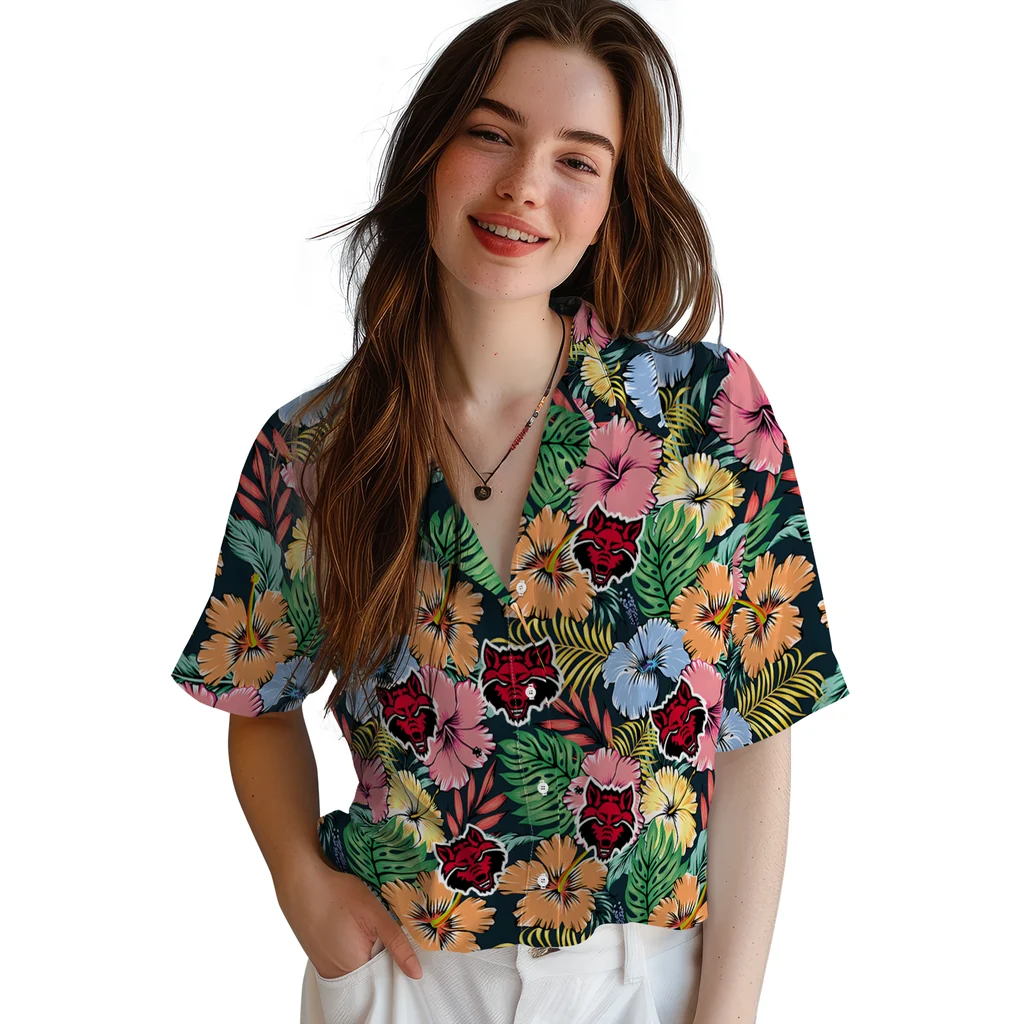 Arkansas State Red Wolves Hawaiian Shirt - Brilliant Hibiscus Garden arkansas state red wolves brilliant hibiscus garden hawaiian shirts latest model