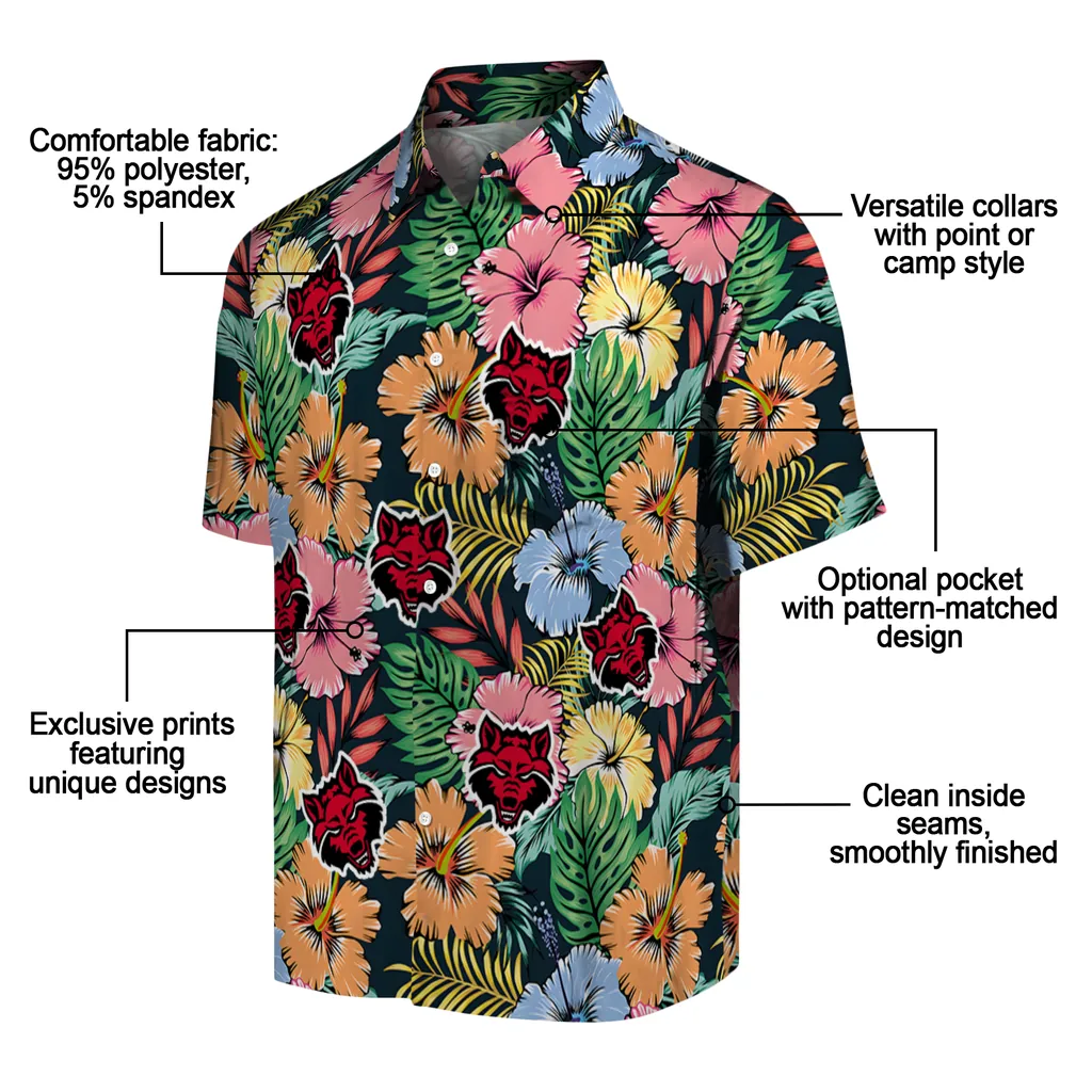 Arkansas State Red Wolves Hawaiian Shirt - Brilliant Hibiscus Garden arkansas state red wolves brilliant hibiscus garden hawaiian shirts new arrival