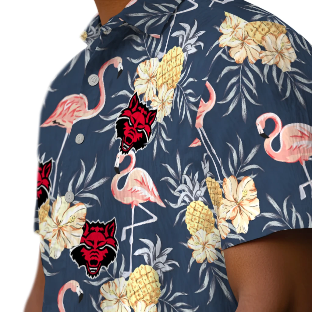 Arkansas State Red Wolves Hawaiian Shirt - Flamingo Hibiscus arkansas state red wolves flamingo hibiscus navy hawaiian shirts trendy
