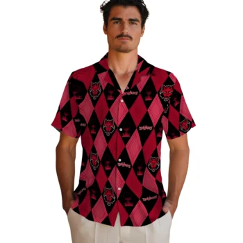 arkansas state red wolves balloon plaid scarlet hawaiian shirts fashion forward
