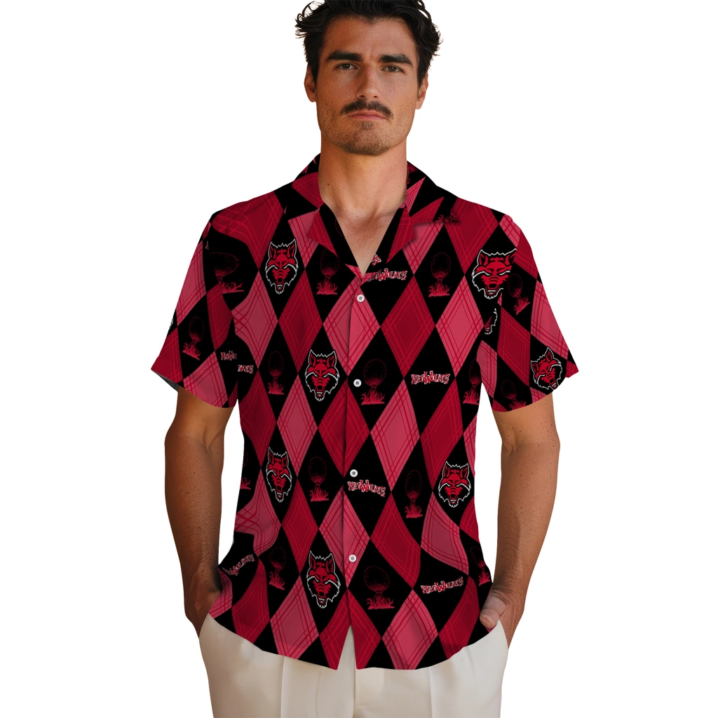 Arkansas State Red Wolves Hawaiian Shirt - Golfing Plaid arkansas state red wolves balloon plaid scarlet hawaiian shirts fashion forward