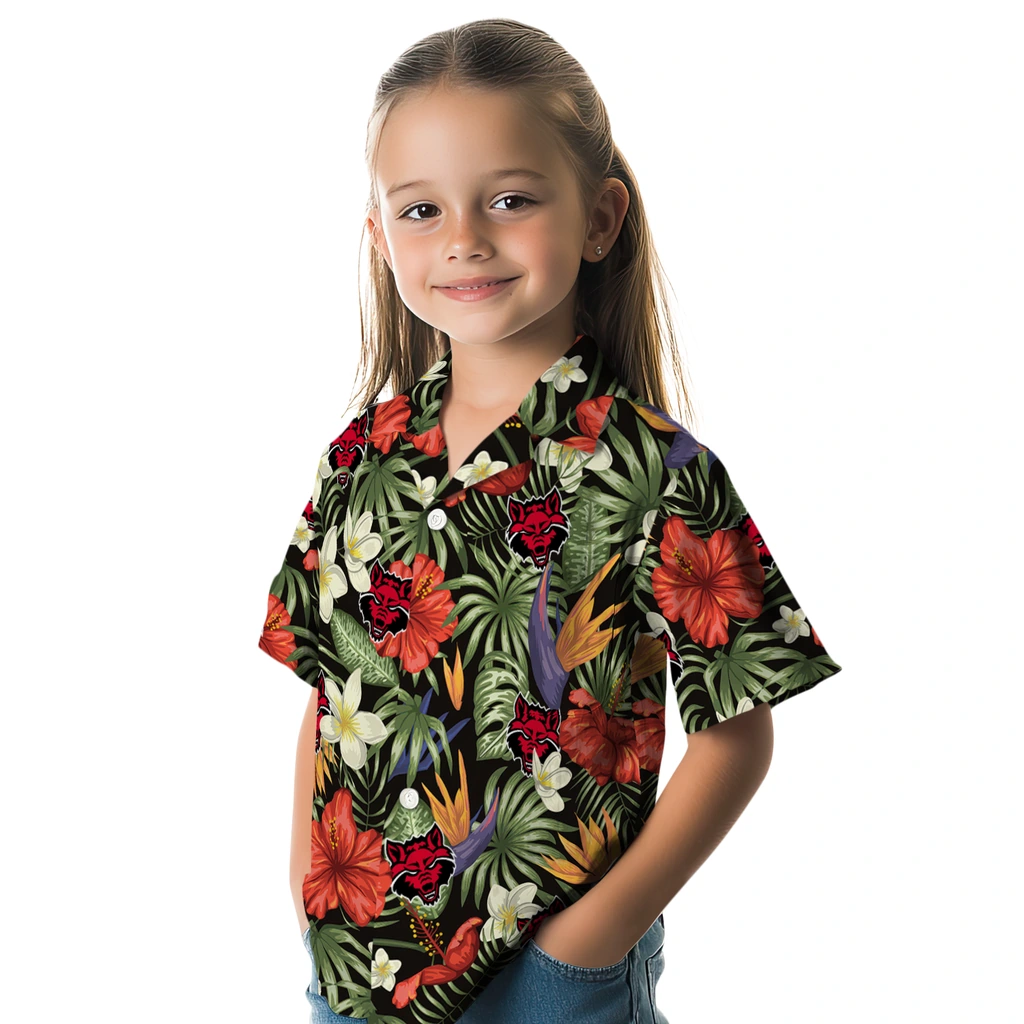 Arkansas State Red Wolves Hawaiian Shirt - Hawaii Floral Hibiscus arkansas state red wolves hibiscus bird hawaiian shirts premium grade