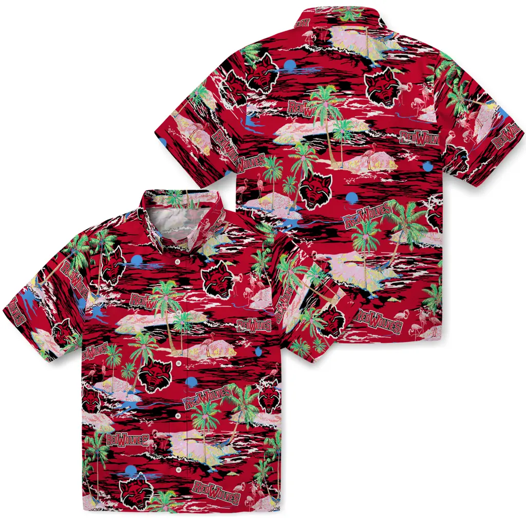 Arkansas State Red Wolves Hawaiian Shirt - Hawaii Island arkansas state red wolves flamingo retreat scarlet hawaiian shirts high quality
