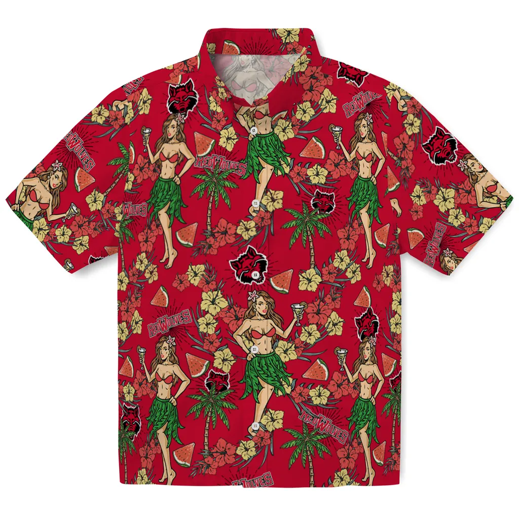 Arkansas State Red Wolves Hawaiian Shirt - Hawaiian Girls Design arkansas state red wolves hawaiian girls design scarlet hawaiian shirts best selling