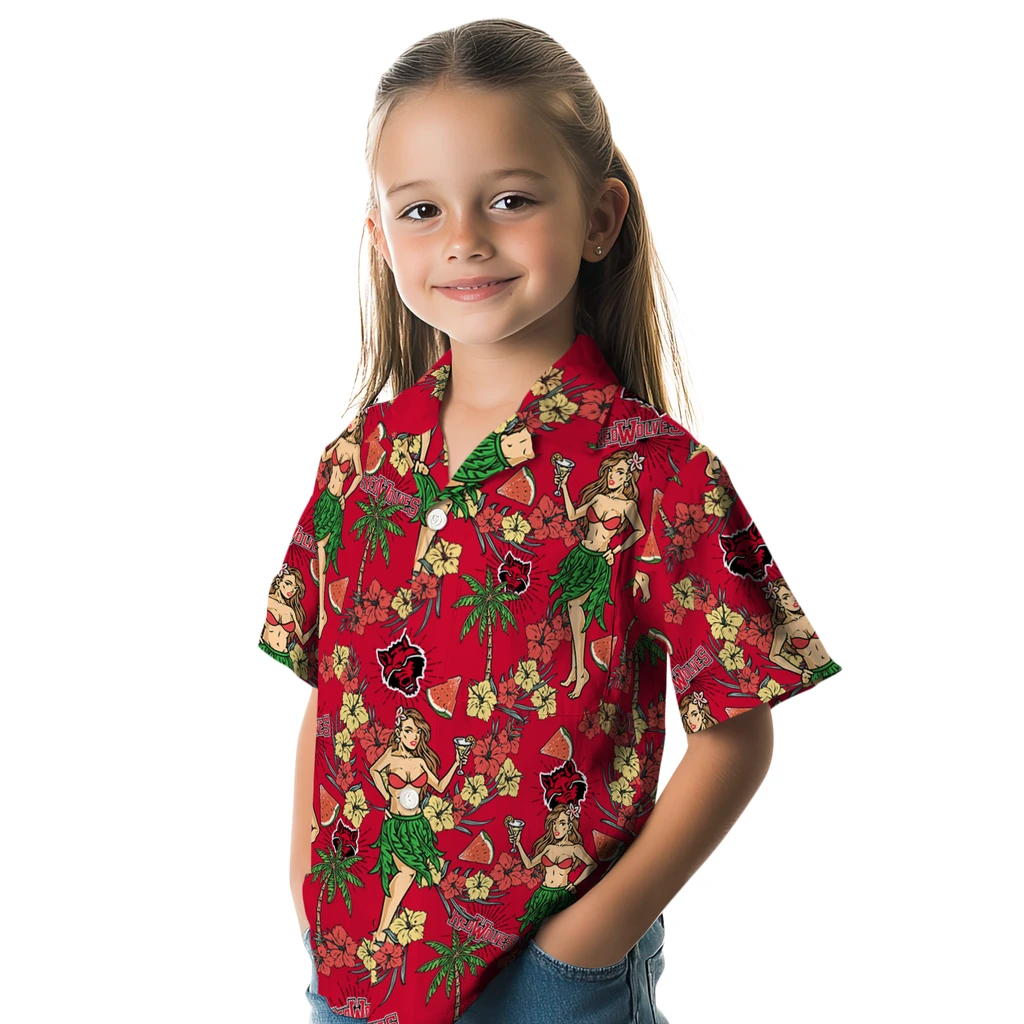 Arkansas State Red Wolves Hawaiian Shirt - Hawaiian Girls Design arkansas state red wolves hawaiian girls design scarlet hawaiian shirts premium grade