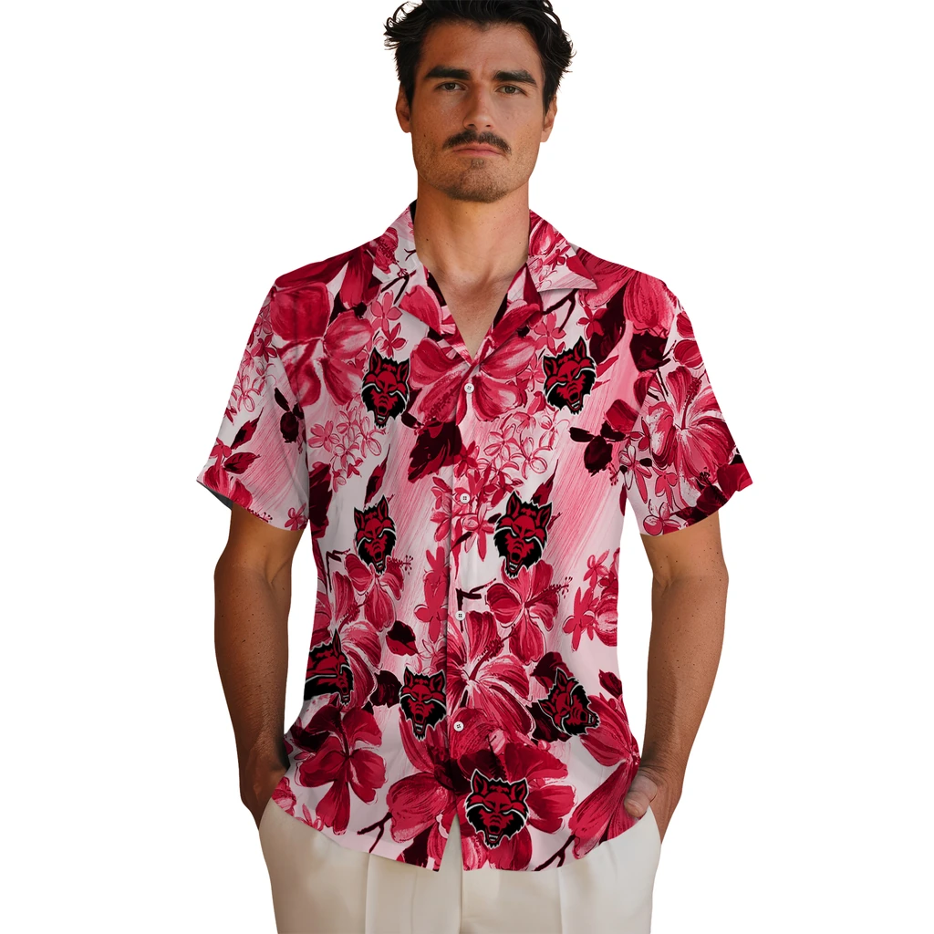 Arkansas State Red Wolves Hawaiian Shirt - Hibiscus Arrangement arkansas state red wolves hibiscus arrangement scarlet hawaiian shirts fashion forward