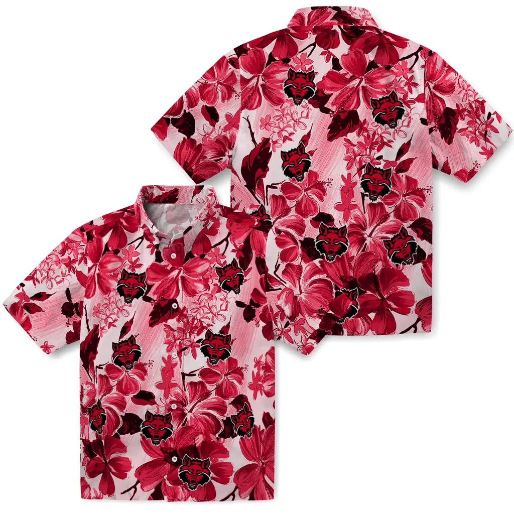 Arkansas State Red Wolves Hawaiian Shirt - Hibiscus Arrangement arkansas state red wolves hibiscus arrangement scarlet hawaiian shirts high quality