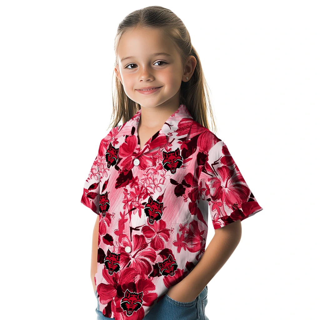 Arkansas State Red Wolves Hawaiian Shirt - Hibiscus Arrangement arkansas state red wolves hibiscus arrangement scarlet hawaiian shirts premium grade