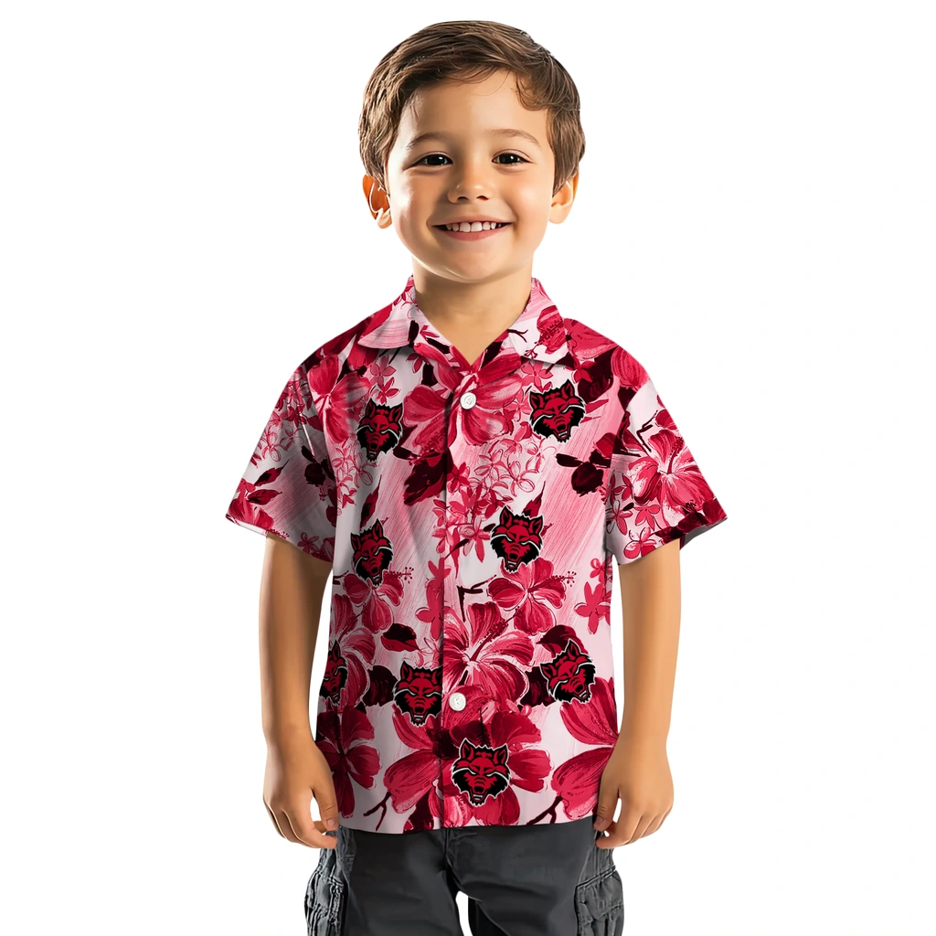 Arkansas State Red Wolves Hawaiian Shirt - Hibiscus Arrangement arkansas state red wolves hibiscus arrangement scarlet hawaiian shirts top rated