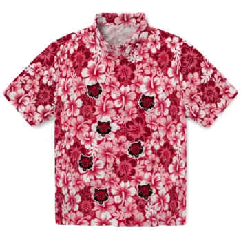 arkansas state red wolves hibiscus blooms scarlet hawaiian shirts best selling