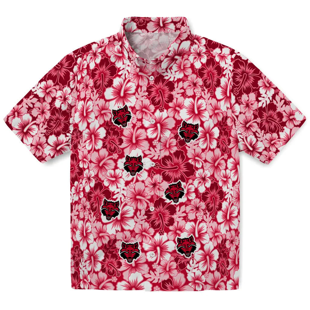 Arkansas State Red Wolves Hawaiian Shirt - Hibiscus Blooms arkansas state red wolves hibiscus blooms scarlet hawaiian shirts best selling