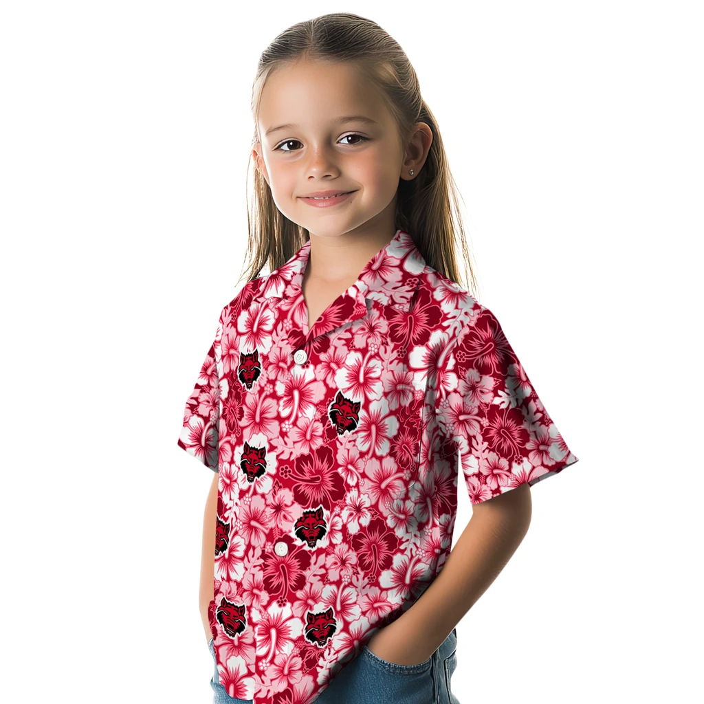 Arkansas State Red Wolves Hawaiian Shirt - Hibiscus Blooms arkansas state red wolves hibiscus blooms scarlet hawaiian shirts premium grade
