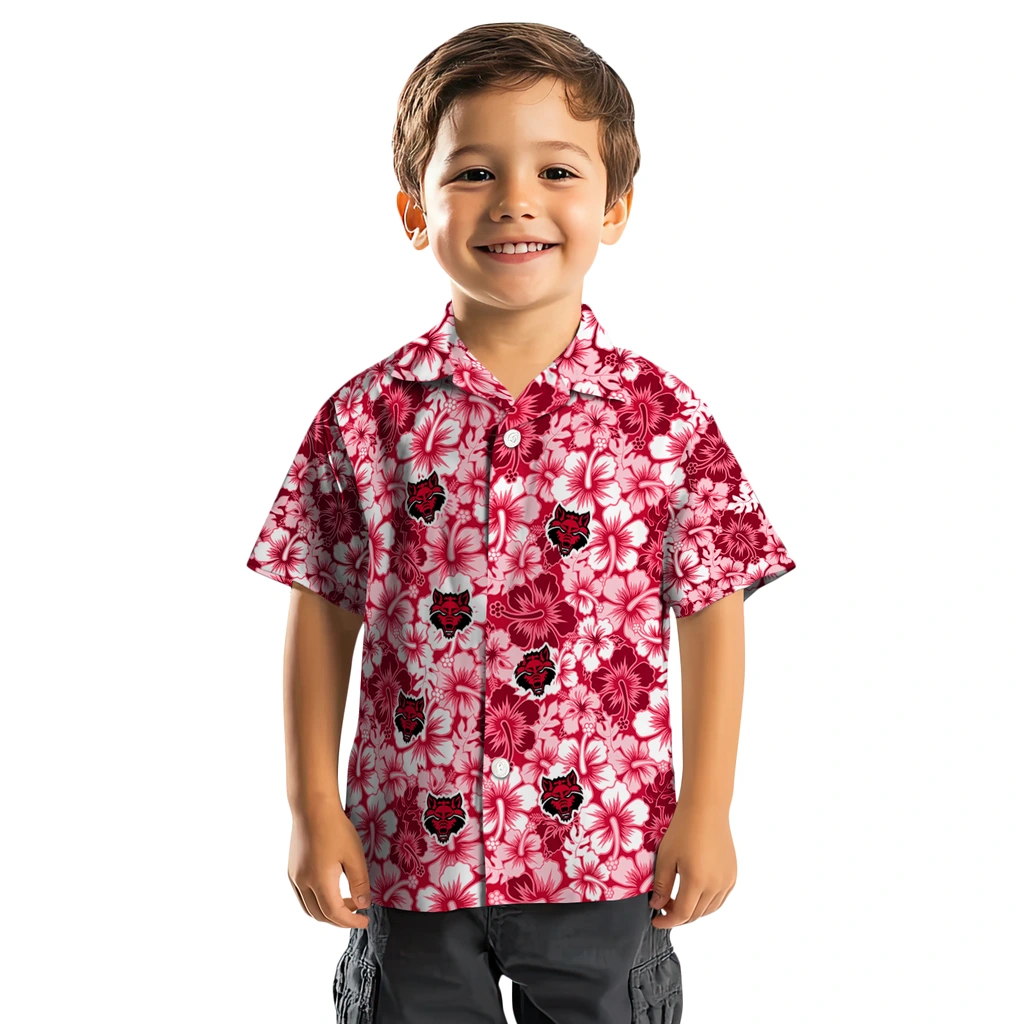 Arkansas State Red Wolves Hawaiian Shirt - Hibiscus Blooms arkansas state red wolves hibiscus blooms scarlet hawaiian shirts top rated