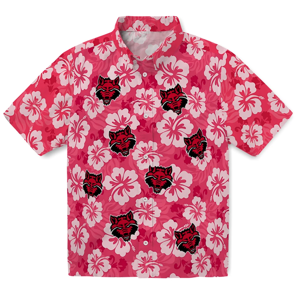 Arkansas State Red Wolves Hawaiian Shirt - Hibiscus Cluster arkansas state red wolves hibiscus cluster scarlet hawaiian shirts best selling