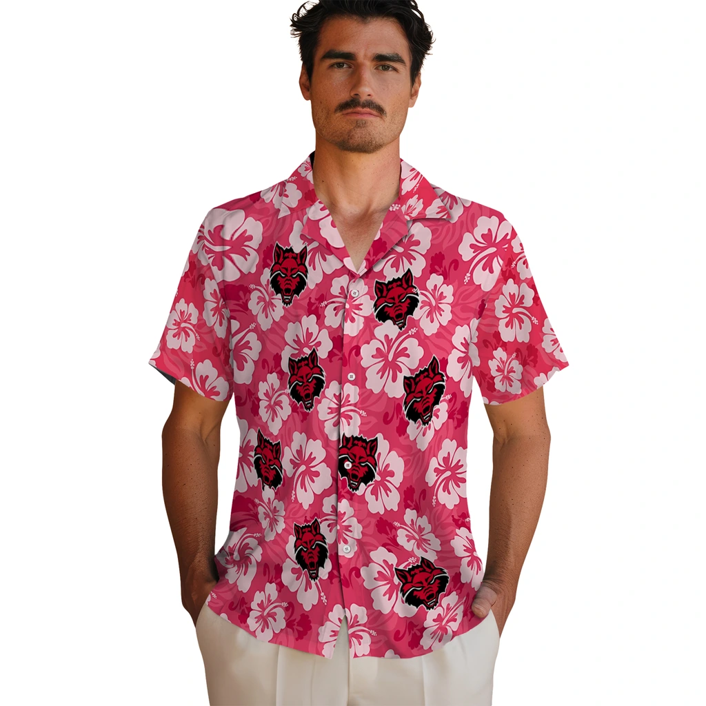 Arkansas State Red Wolves Hawaiian Shirt - Hibiscus Cluster arkansas state red wolves hibiscus cluster scarlet hawaiian shirts fashion forward