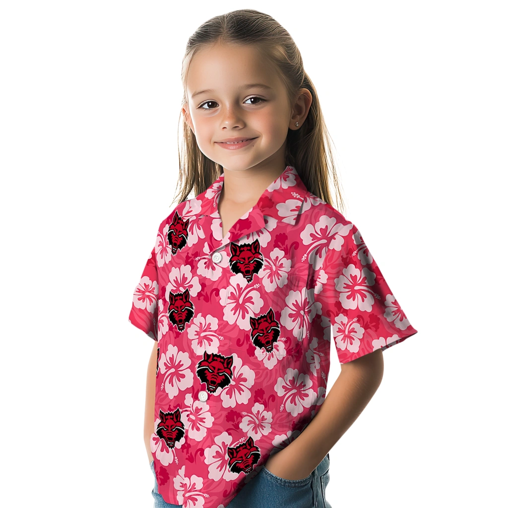Arkansas State Red Wolves Hawaiian Shirt - Hibiscus Cluster arkansas state red wolves hibiscus cluster scarlet hawaiian shirts premium grade