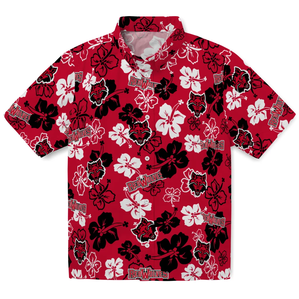 Arkansas State Red Wolves Hawaiian Shirt - Hibiscus Flower Design arkansas state red wolves hibiscus bloom scarlet hawaiian shirts best selling