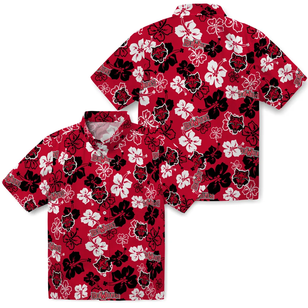 Arkansas State Red Wolves Hawaiian Shirt - Hibiscus Flower Design arkansas state red wolves hibiscus bloom scarlet hawaiian shirts high quality