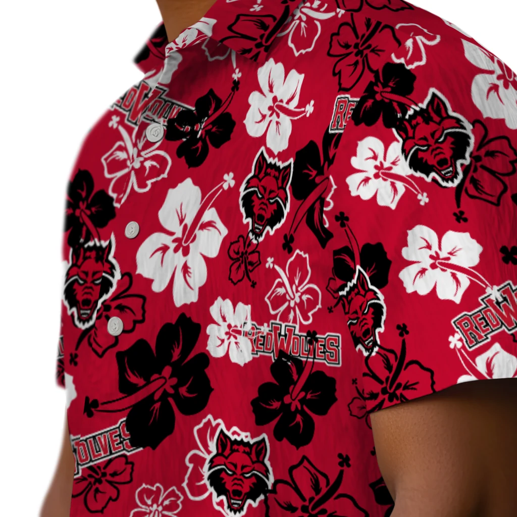 Arkansas State Red Wolves Hawaiian Shirt - Hibiscus Flower Design arkansas state red wolves hibiscus bloom scarlet hawaiian shirts trendy